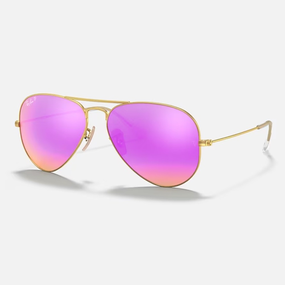 Ray Ban Women’s Aviator Flash Sunglasses - gold frame - pink lenses